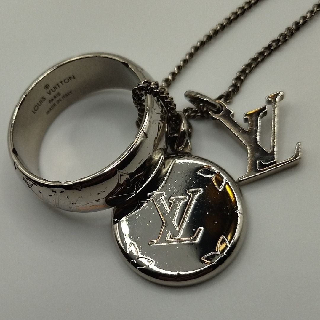 美品 ルイヴィトン モノグラムリングネックレス M62485 シルバー 