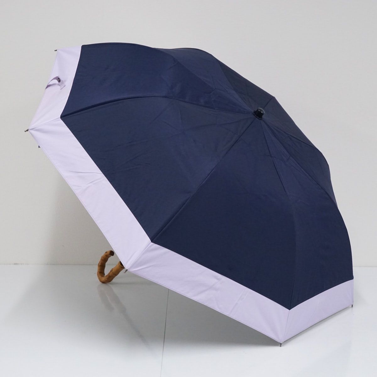 完全遮光折日傘 芦屋ロサブラン USED品 2段折ミドル コンビ ネイビー