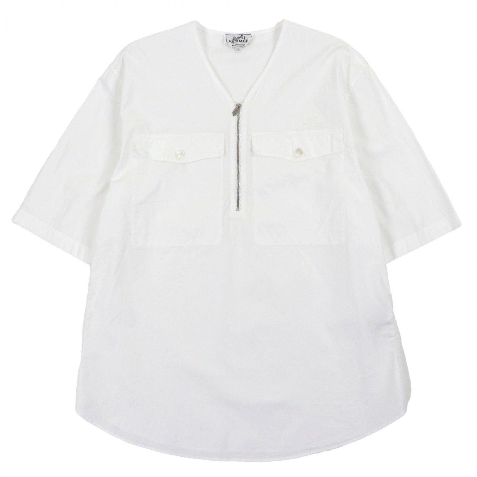 極美品▽HERMES エルメス 22SS コットン ハーフジップ ノーカラー