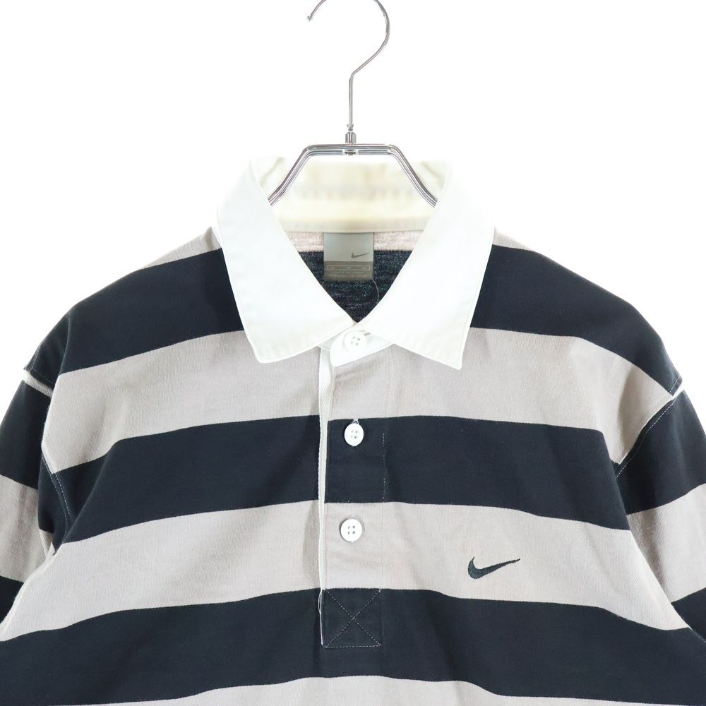 NIKE (ナイキ) ラガーシャツ 刺繍ロゴ ボーダー 長袖ポロシャツ