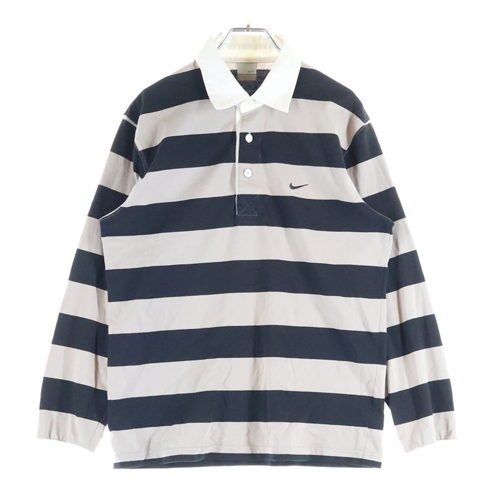 NIKE (ナイキ) ラガーシャツ 刺繍ロゴ ボーダー 長袖ポロシャツ