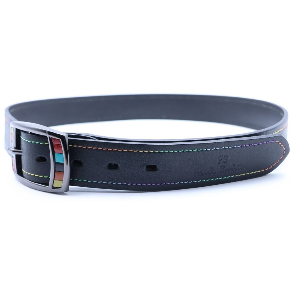 Paul Smith ポールスミス カラフルバックル ステッチデザイン レザーベルト ブラック Paul Smith (ポールスミス) カラフルバックル ステッチデザイン レザー