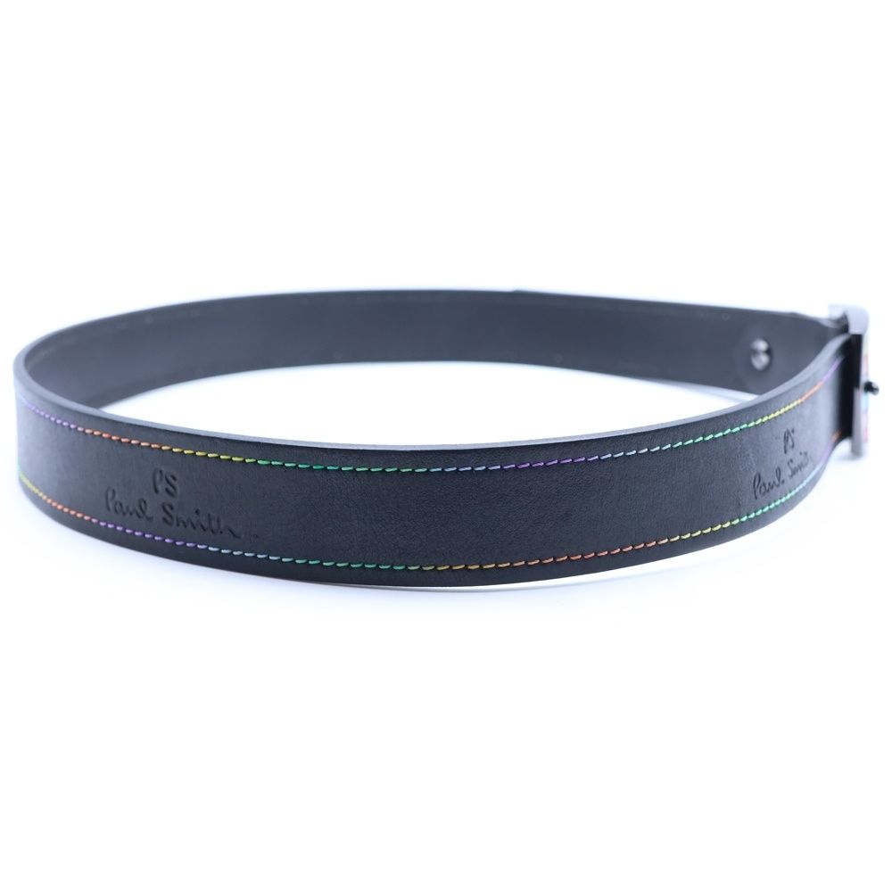 Paul Smith ポールスミス カラフルバックル ステッチデザイン レザーベルト ブラック Paul Smith (ポールスミス) カラフルバックル ステッチデザイン レザー