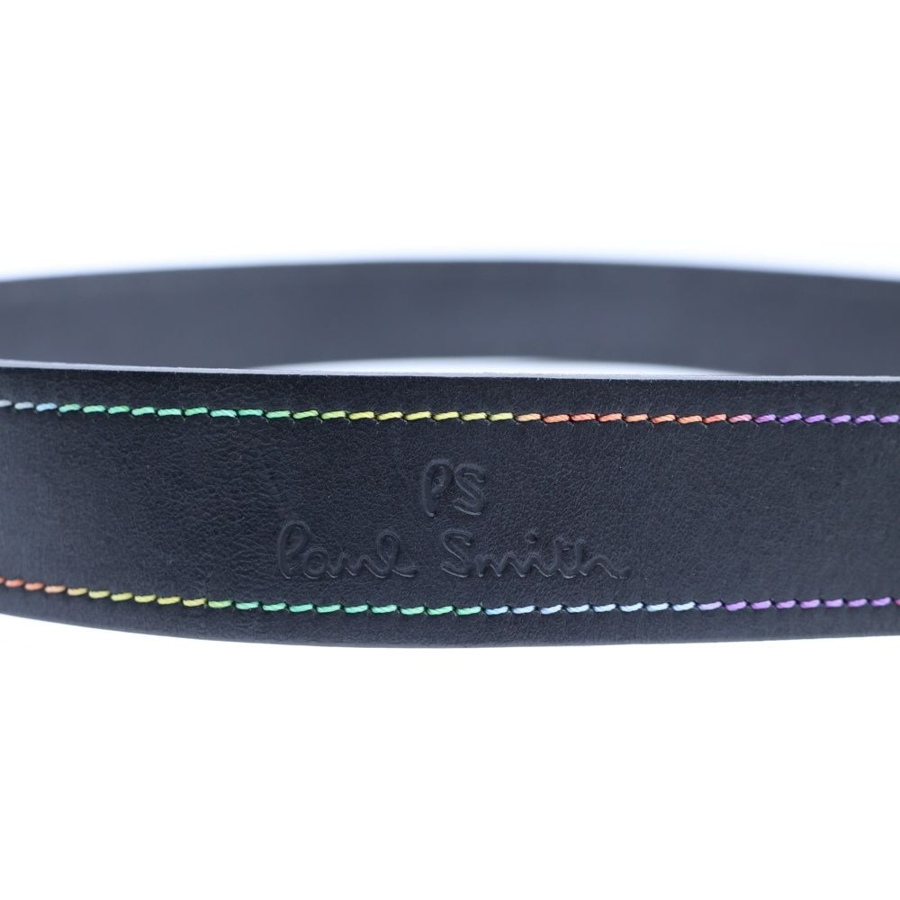 Paul Smith ポールスミス カラフルバックル ステッチデザイン レザーベルト ブラック Paul Smith (ポールスミス) カラフルバックル ステッチデザイン レザー