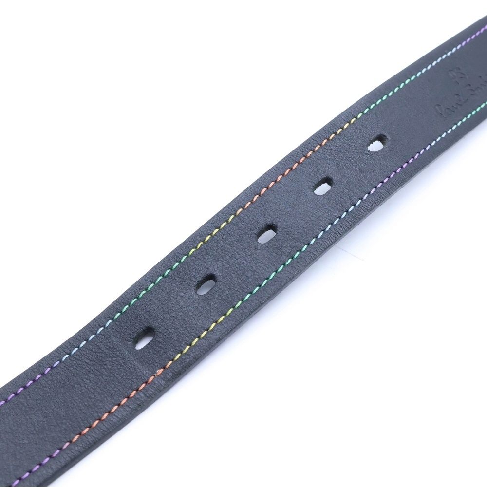Paul Smith ポールスミス カラフルバックル ステッチデザイン レザーベルト ブラック Paul Smith (ポールスミス) カラフルバックル ステッチデザイン レザー
