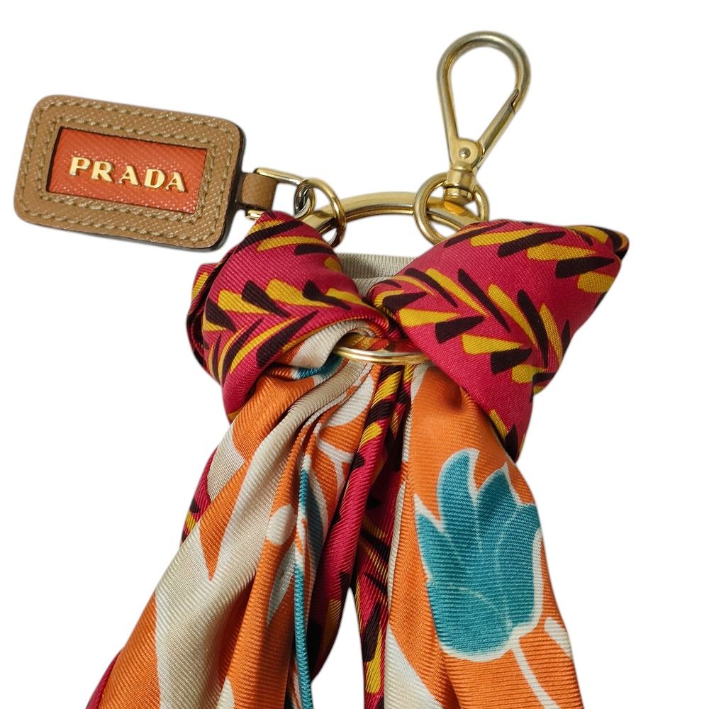 良品 PRADA プラダ スカーフバッグチャーム キーリング キーホルダー