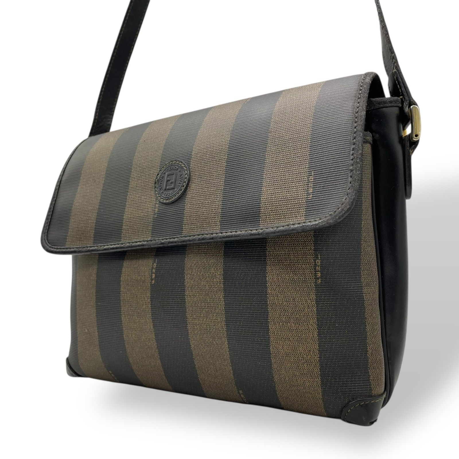 FENDI フェンディ ペカン ストライプ PVC レザー ショルダーバッグ 