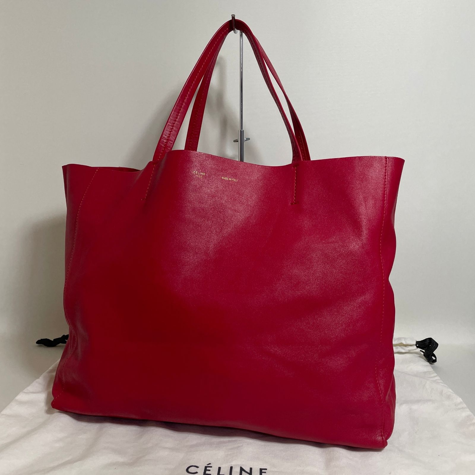 美品】セリーヌ ホリゾンタルカバ トートバッグ ラムレザー 赤 A4可 