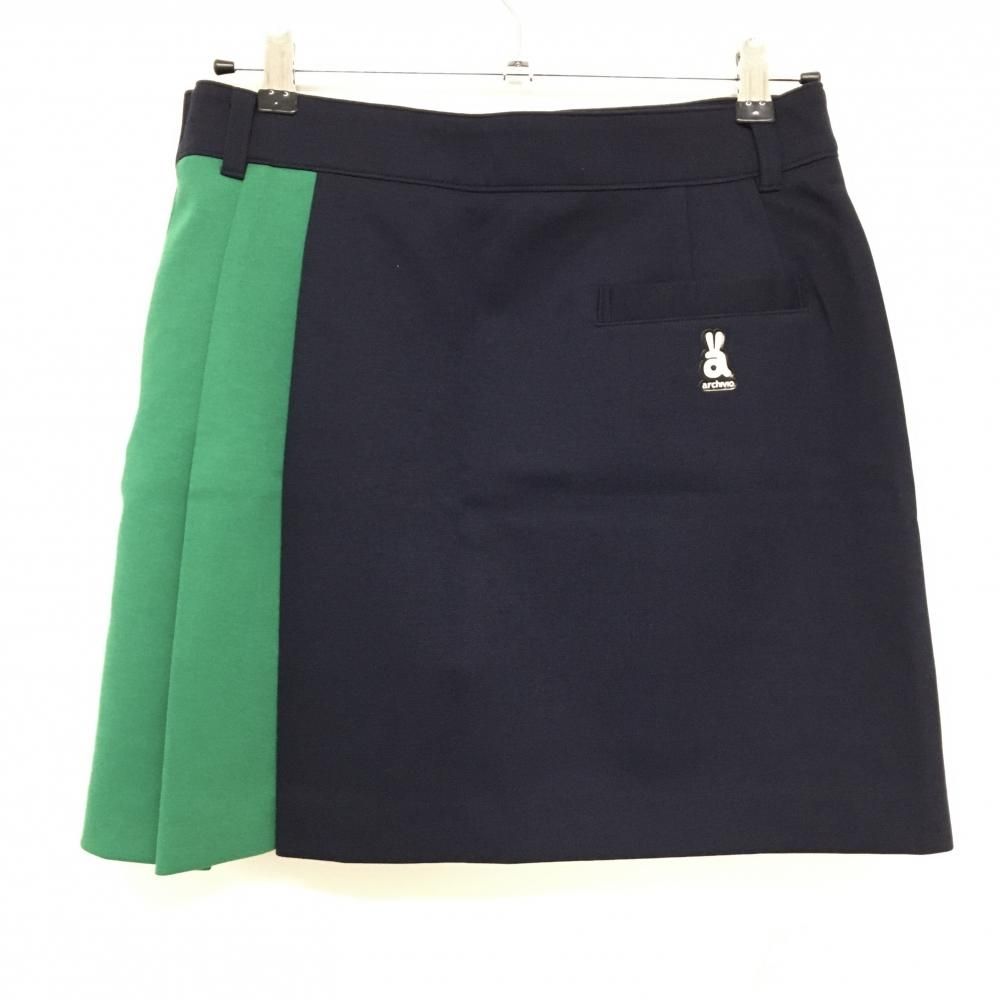 新品】アルチビオ スカート ネイビー×白×グリーン 前面チェック部微