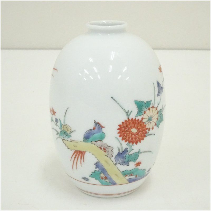 酒井田柿右衛門造 錦菊鳥文花瓶 花器 おしゃれ かわいい アンティーク