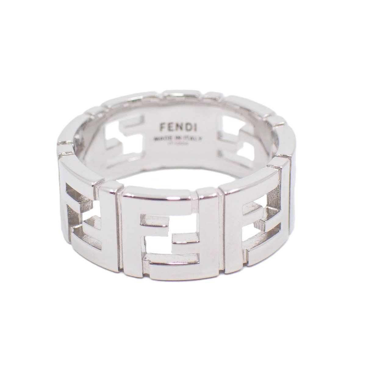 美品】FENDI フェンディ FFロゴ リング 指輪 シルバー色金具 Mサイズ