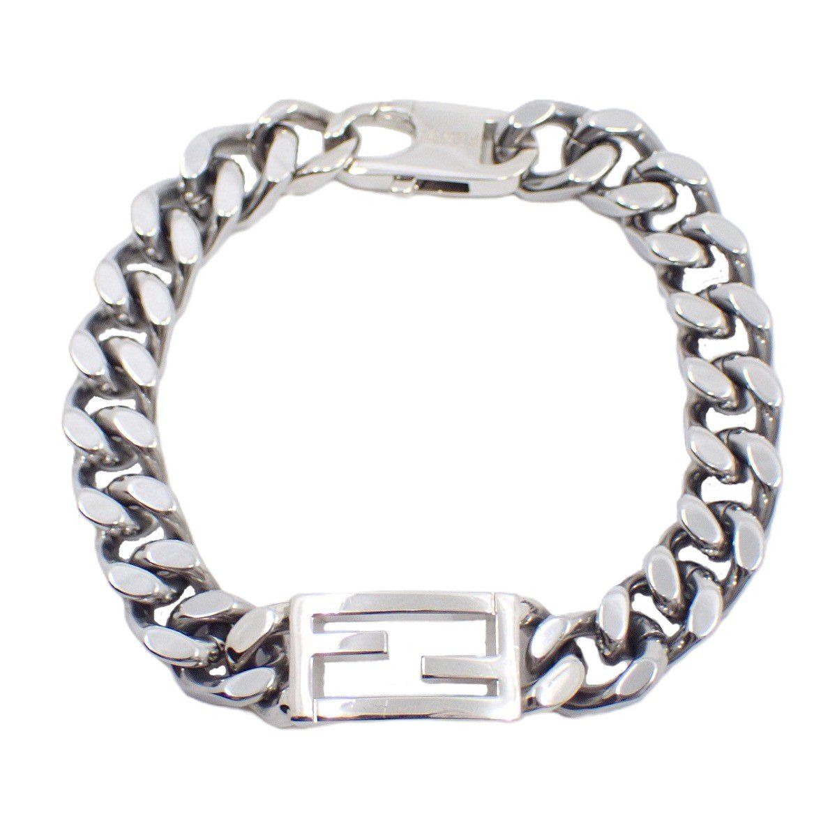 【ほぼ未使用】FENDI シルバーチェーンブレスレット FENDI フェンディ バゲット FFロゴ 喜平チェーン ブレスレット