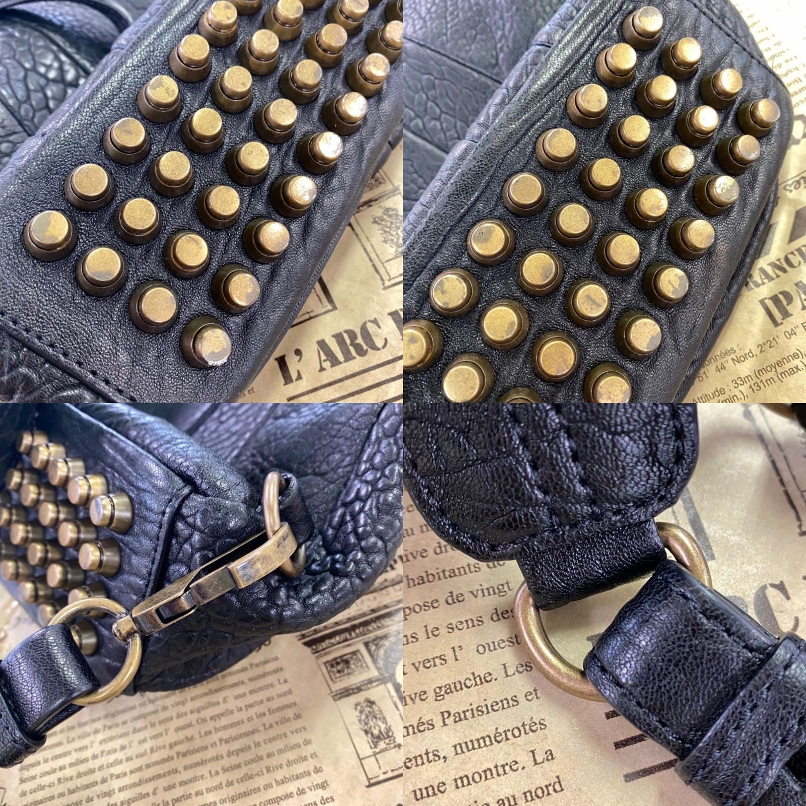 ALEXANDER WANG 本革リュック　ブラック　ゴールドスタッズ アレキサンダーワン リュックバックパック 革 スタッズ 黒 GB304