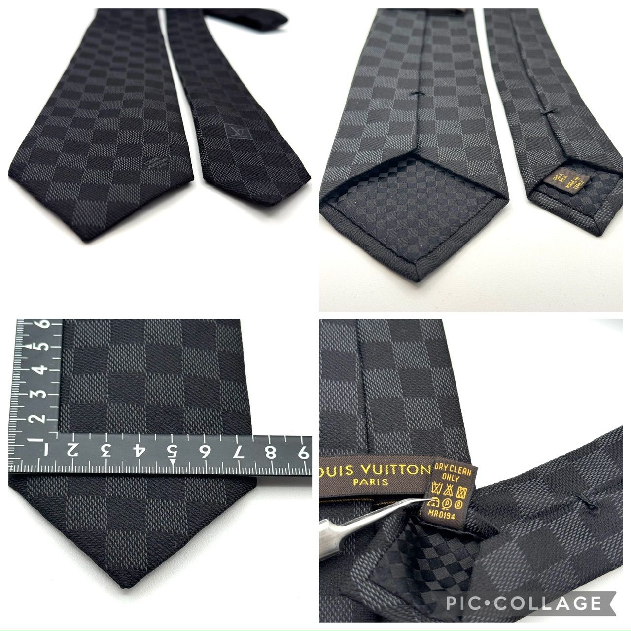 ルイヴィトン ダミエ クラシック 8CM ダークグレー ブラック ネクタイ