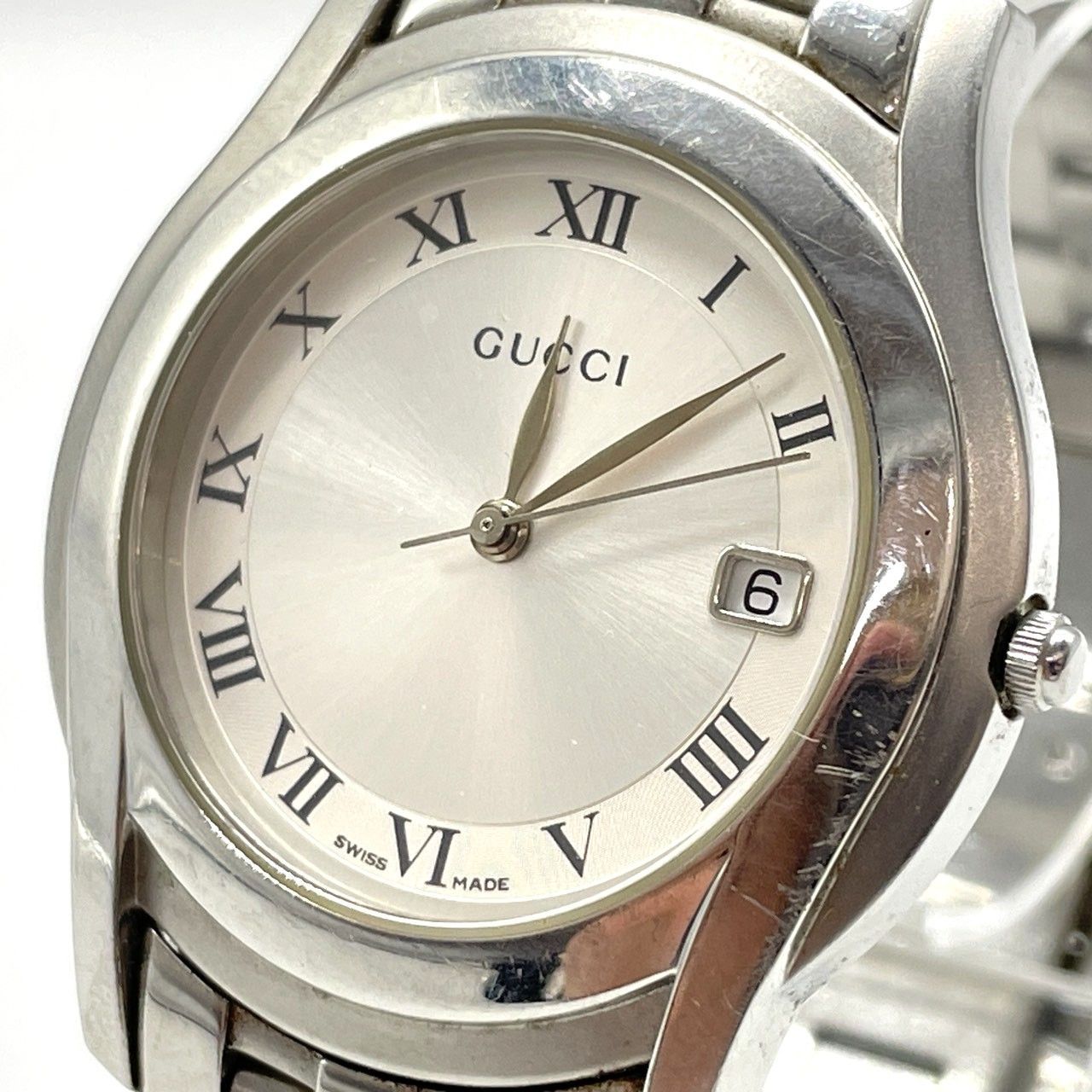 ☆GUCCI グッチ 腕時計 5500M シルバー色文字盤 クオーツ 不動