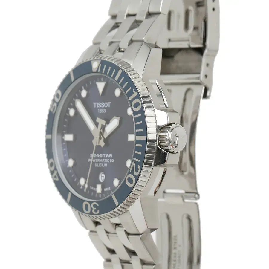  TISSOT シースター1000 パワーマティック80 ウォッチ スチール T120 407 11 041 ストレッチデニム 自動巻き時計 腕時計(アナログ)