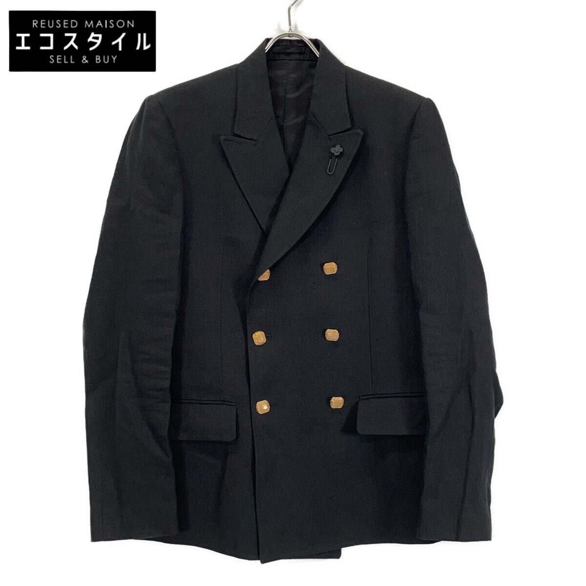 LARDINI ラルディーニ ﾌﾞﾗｯｸ EQ6902G ﾘﾈﾝ ﾀﾞﾌﾞﾙﾌﾞﾚｽﾄ ｼﾞｬｹｯﾄ 48 【公式 