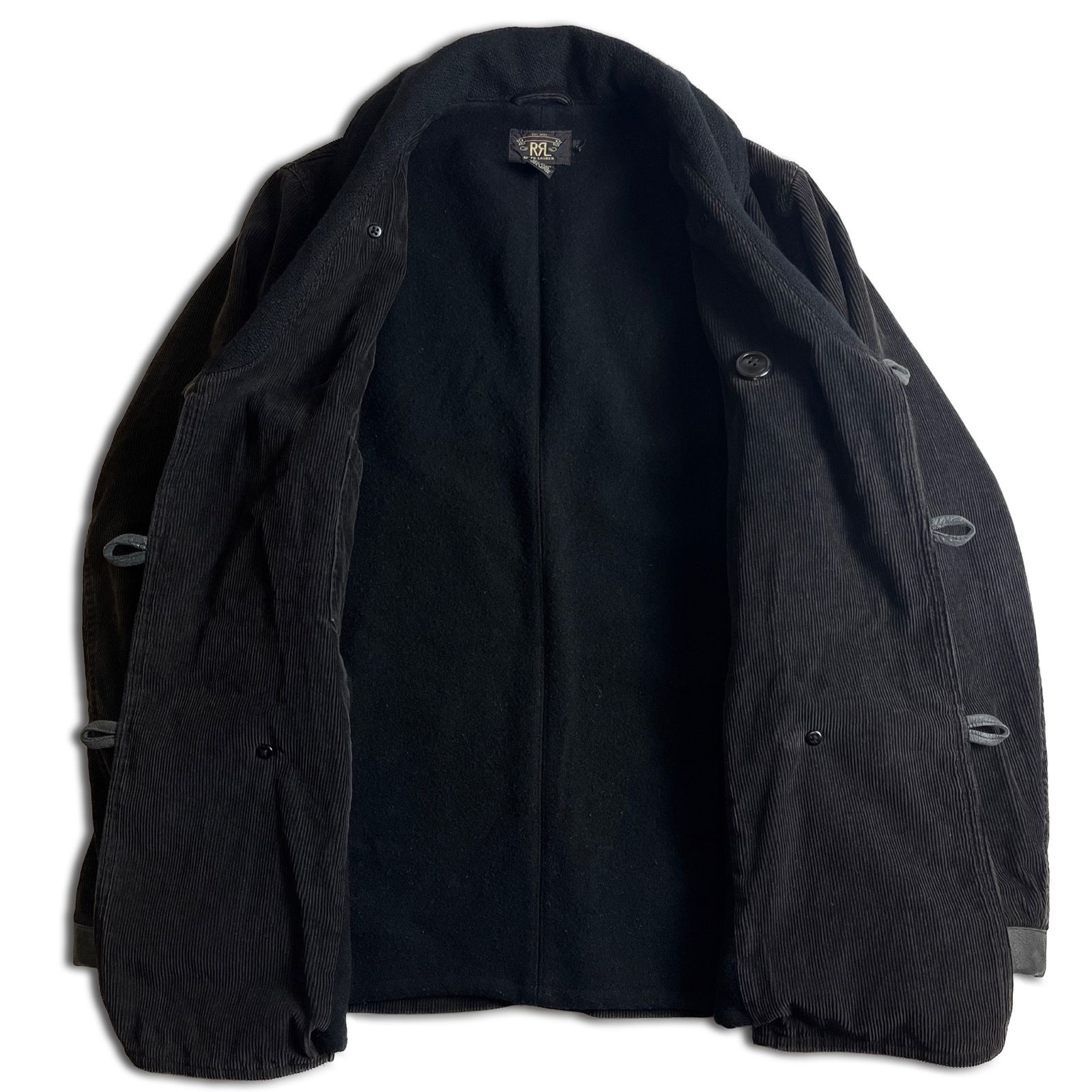 RRL ダブルブレスト ショールカラー レザー コーデュロイ ランチコート 