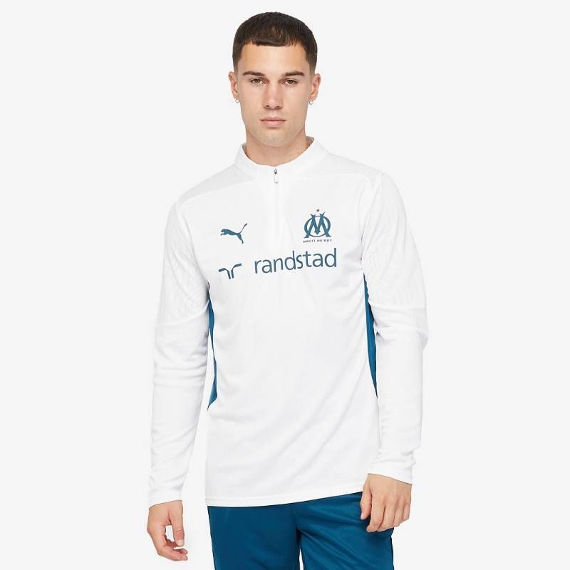 【送料無料・匿名配送】PUMA プーマ マルセイユ ドリル・トップ 24/25 白 ホワイト 碧 ブルー 1/4ジップ 新品 正規品 日本未発売