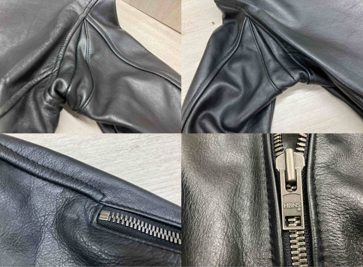 通年 HBNS ハバノス ダブルライダース 本革 牛革 ジップ S ブラック