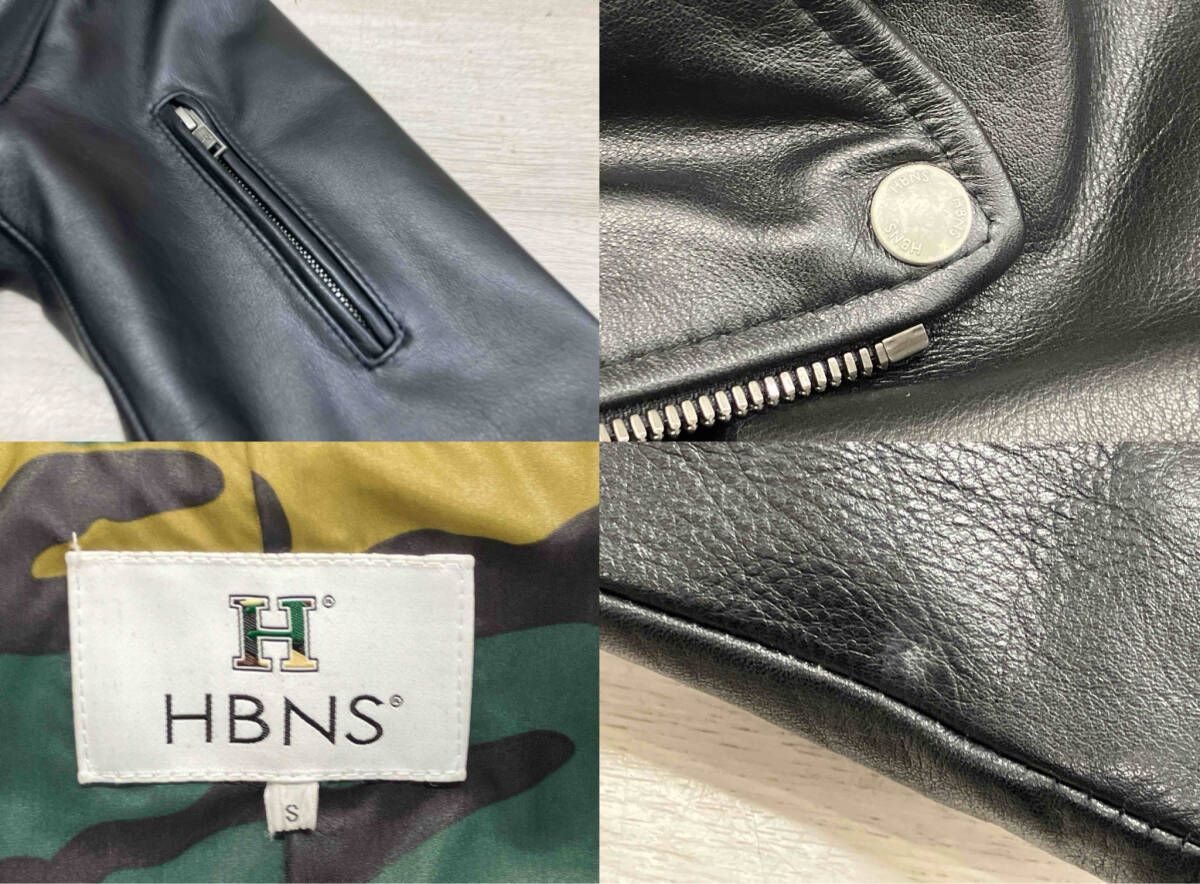 通年 HBNS ハバノス ダブルライダース 本革 牛革 ジップ S ブラック