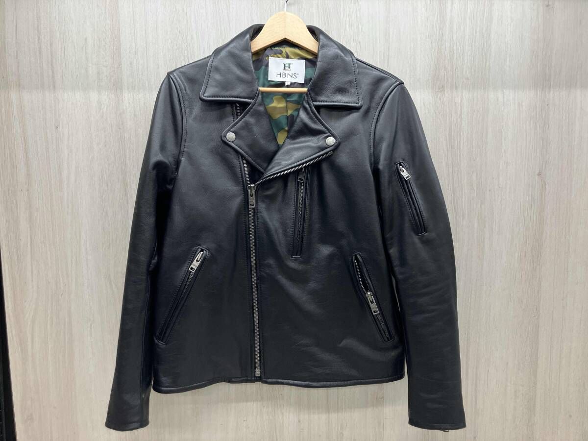 r*u様 最終値下‼️HBNS ブラック ダブルライダースジャケット L 通年 HBNS ハバノス ダブルライダース 本革 牛革 ジップ S ブラック