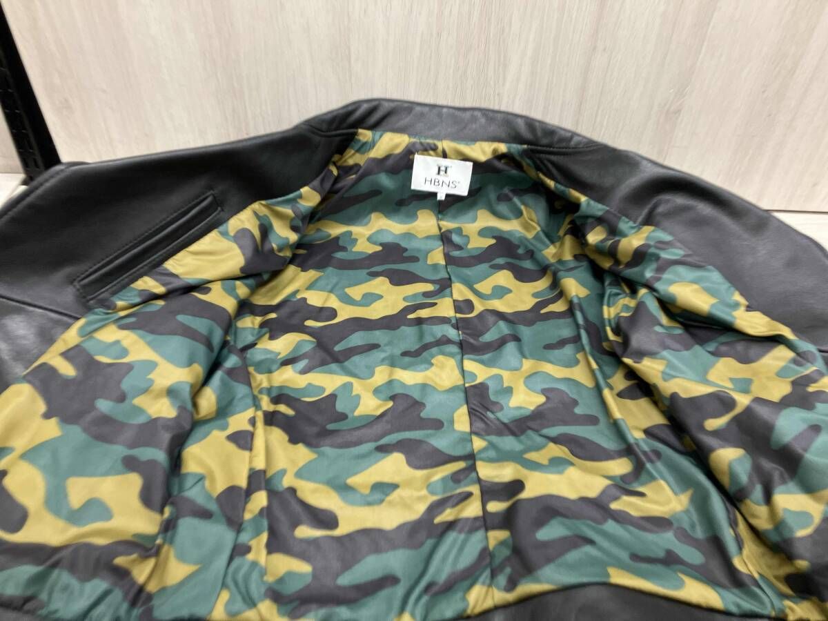 通年 HBNS ハバノス ダブルライダース 本革 牛革 ジップ S ブラック