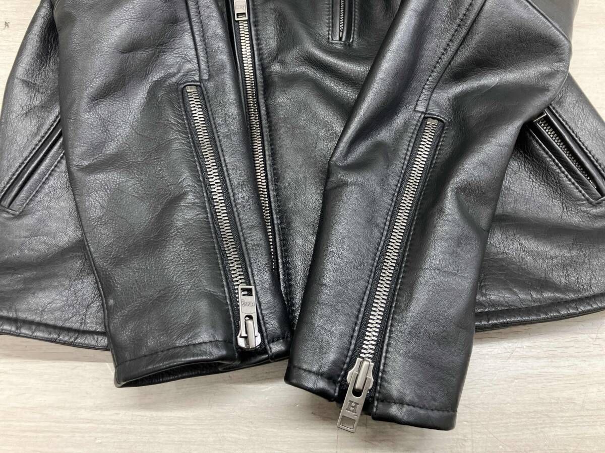 通年 HBNS ハバノス ダブルライダース 本革 牛革 ジップ S ブラック