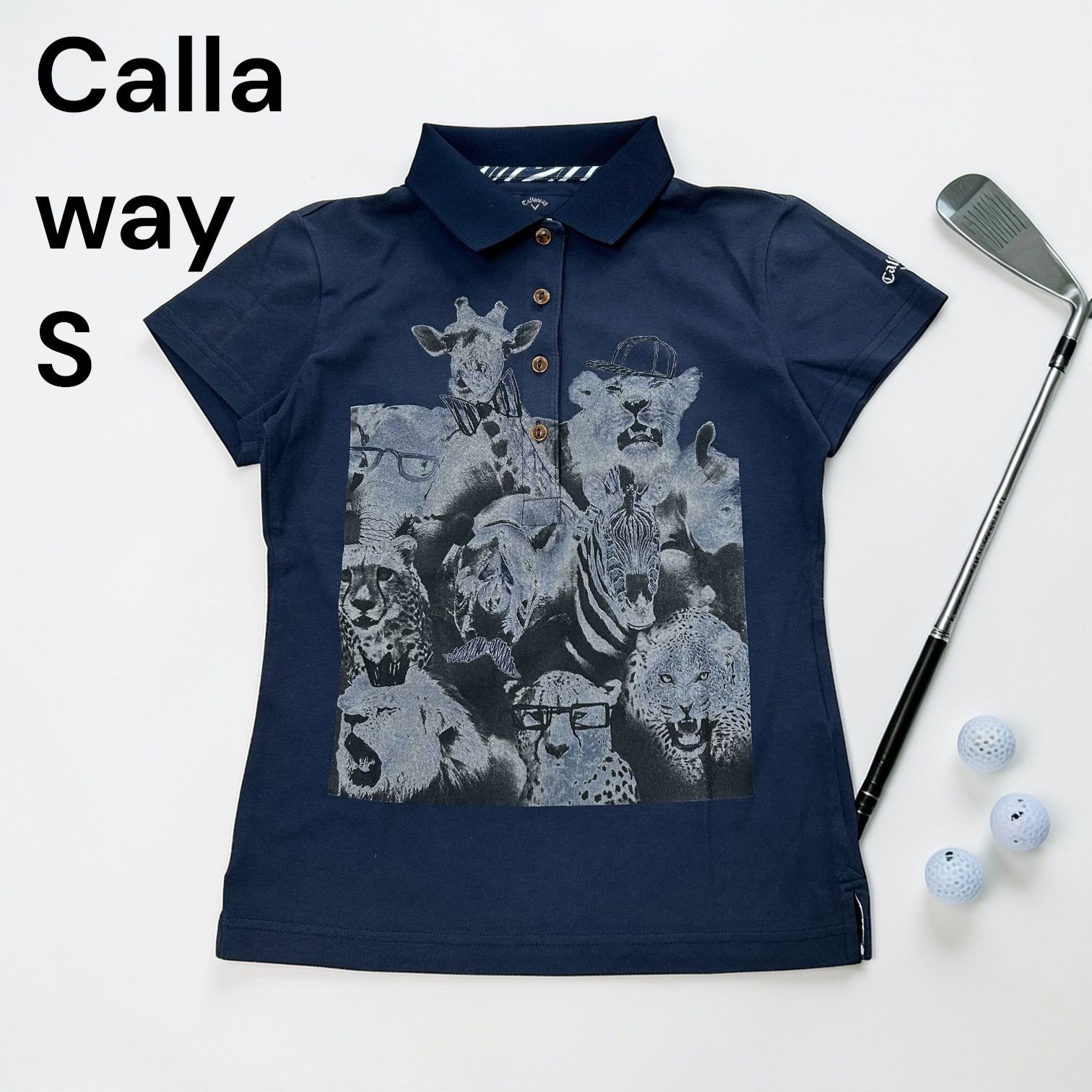 美品 Callaway キャロウェイ 半袖 ポロシャツ ネイビー ゴルフ ウェア