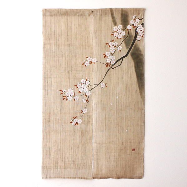 のれん 桜 麻 暖簾 手描き 間仕切り 目隠し 春 季節 桜柄 さくら 88
