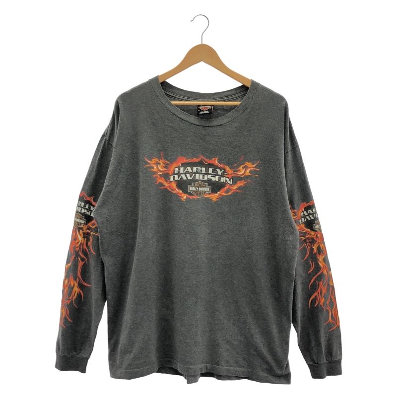 中古】Harley Davidson 00s USA製 フレイム L/S Tシャツ グレー サイズ
