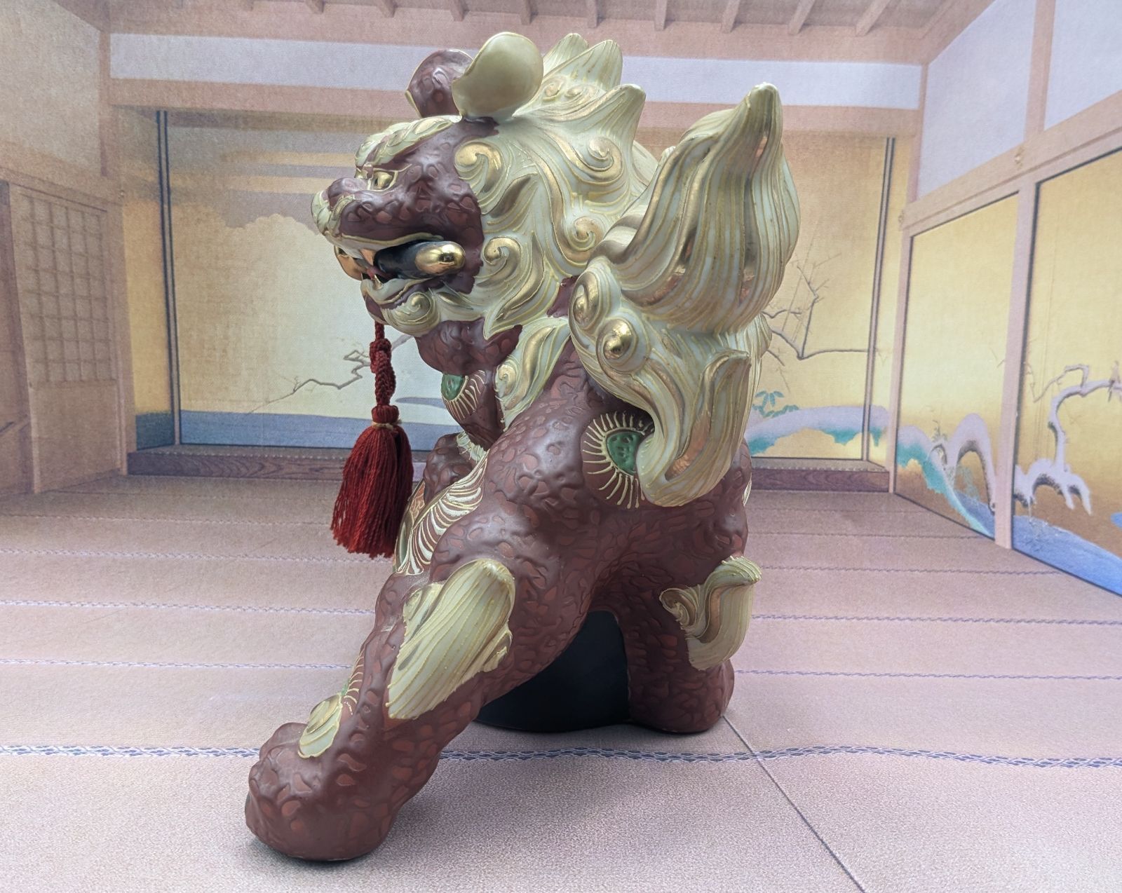 九谷焼 玉乗り獅子 八幡窯 縁起物 須栄義作 魔除け 須栄義 置物 獅子