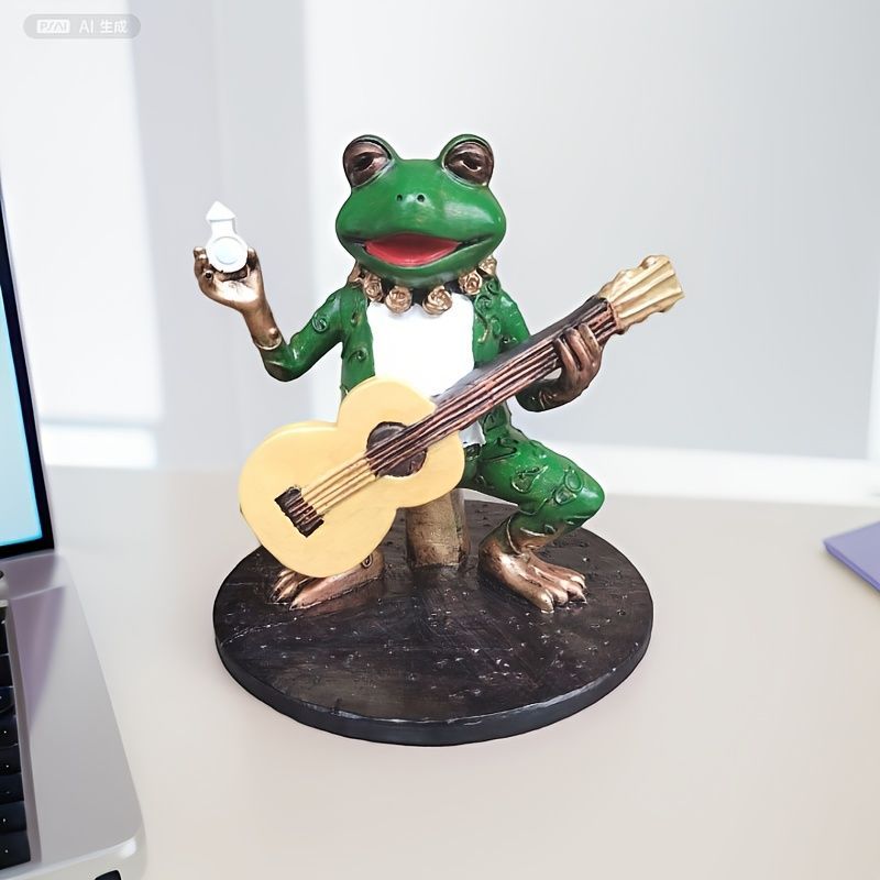  オブジェ 置物 ギターを弾いているカエル かえる インテリア リビング ダイニング 玄関 寝室 装飾 オーナメント 樹脂 プレゼント ギフト オシャレ 可愛い 癒しグッズ ホームデコレーション ミニ棚 置物 インテリア小物