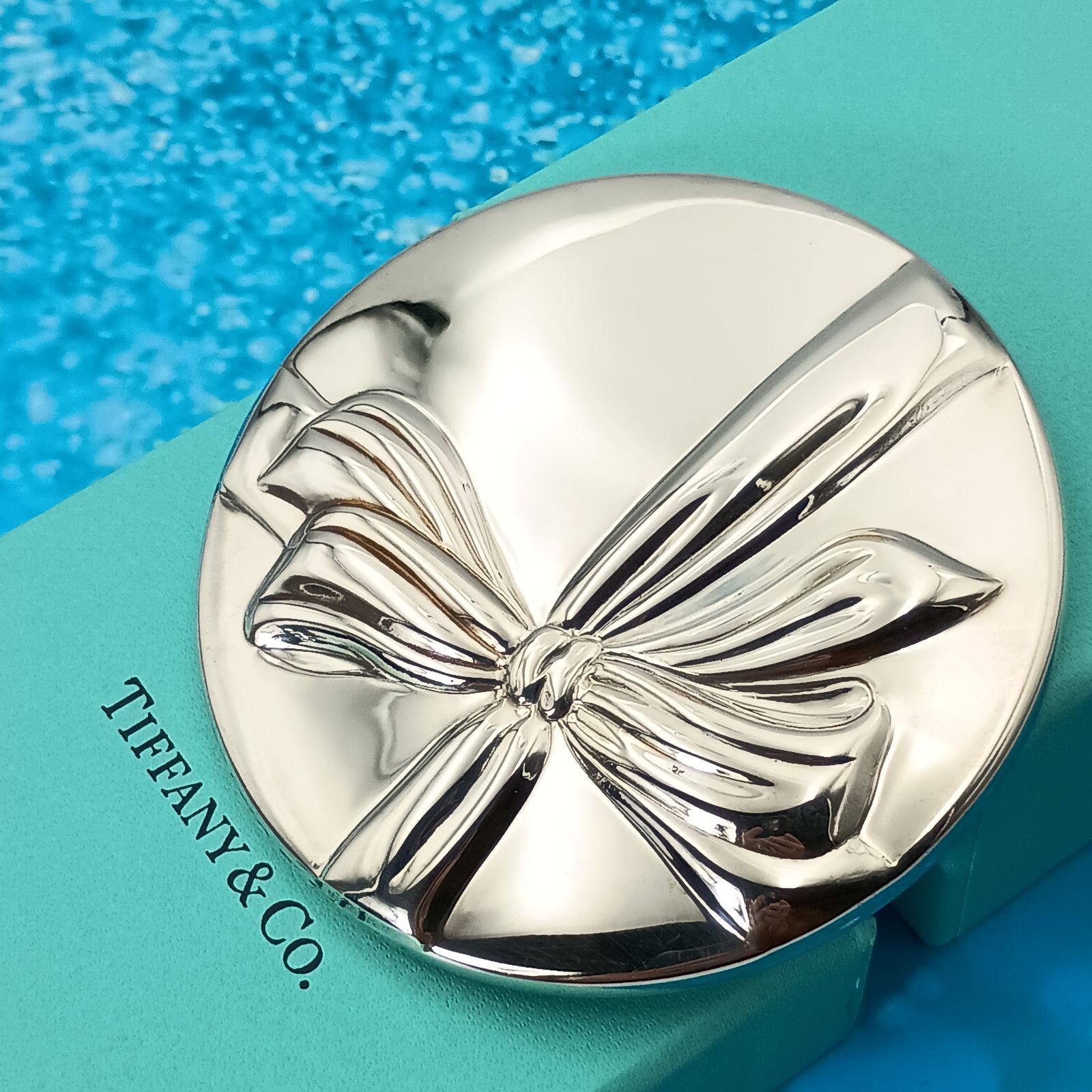 Tiffany&Co. ティファニーコンパクトミラー リボンシルバープレート メイクアップ Tiffany&Co. ティファニーコンパクトミラー リボン