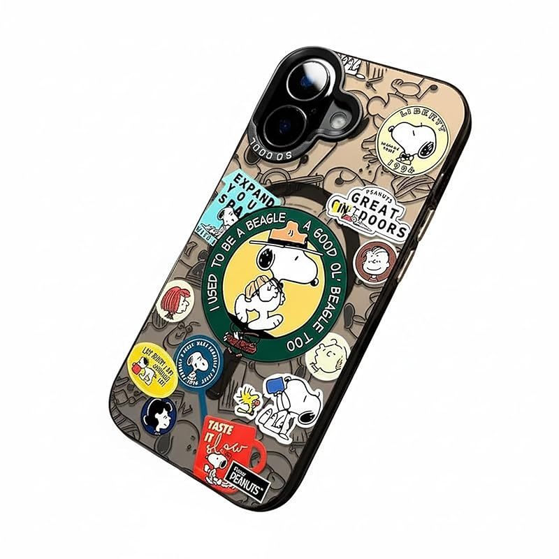 【新品】 Booaee iPhone 17 用 ケース 対応 スヌーピー マグネット式ケース 虹色に輝くシルバー素材 MagSafe対応 電気メッキ ファッション 肌触り 指紋防止 傷防止 落下防止 耐久性のある