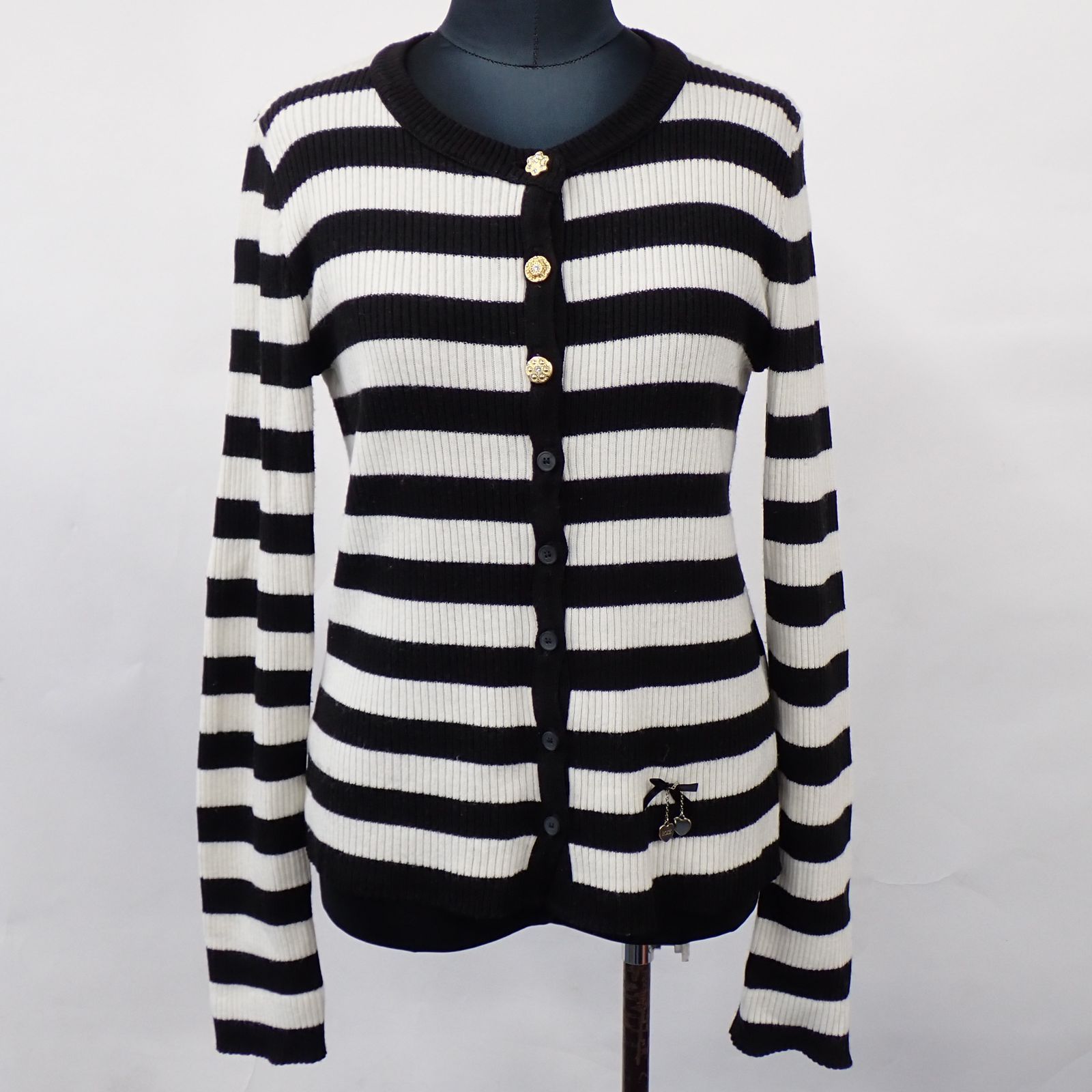 Free Shipping DENNY ROSE Denny Rose Cardigan Border Black White Size M Bijou Button Long Sleeve Womens Clothing #15611