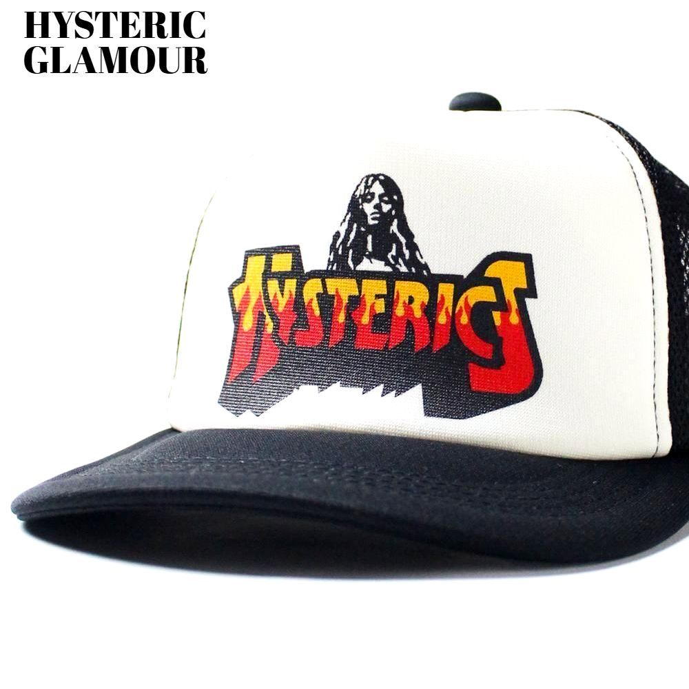 HYSTERIC GLAMOUR BAD ASS FIRE LOGO MESH CAP 02253QH03 BLACK
