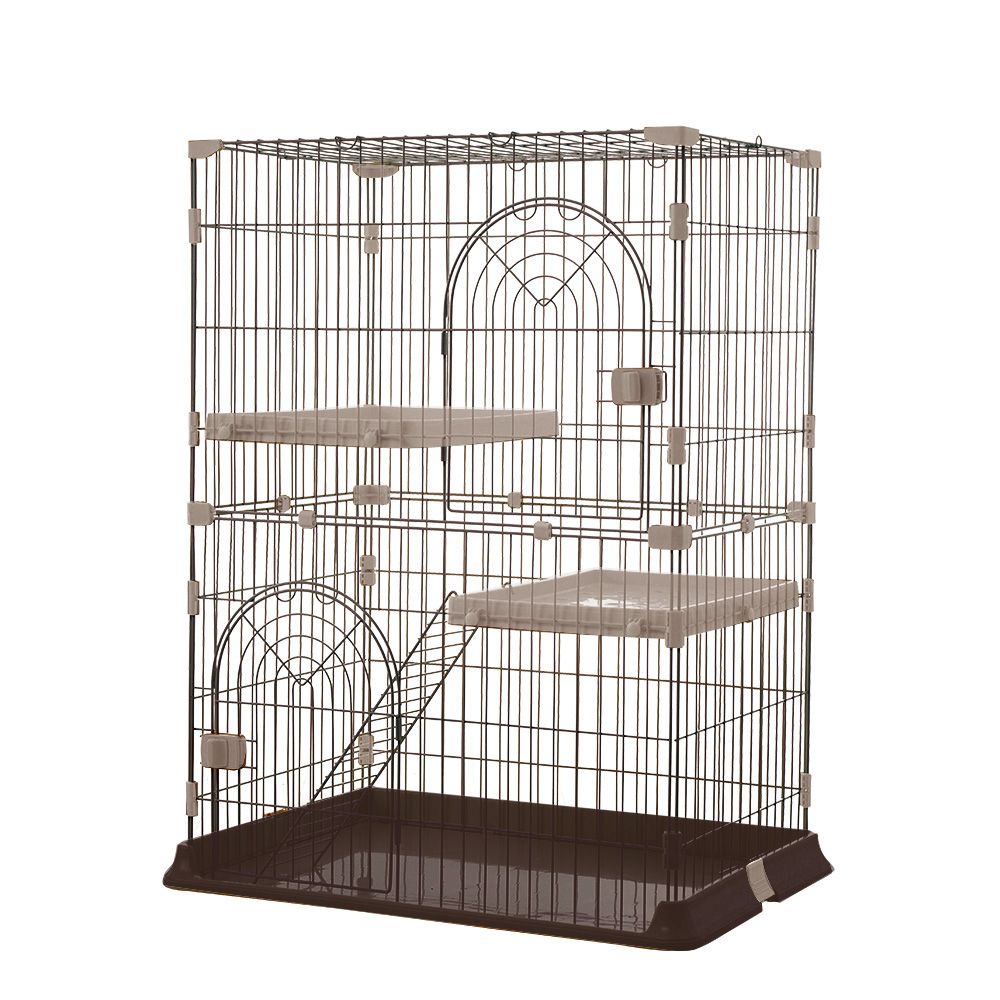 「新入荷」全新品 おしゃれ 猫 ケージ キャットケージ 2段 猫ゲージ おしゃれ キャットハウス ネコ ハウス 多段 留守番 保護 脱走防止 多頭飼いペットケージ【ブラウン】【S】 1年保証付き
