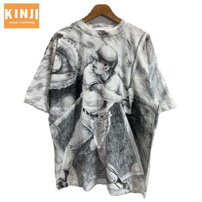 MEGA TOP　Tシャツ　半袖　カットソー　トップス　クルーネック　コットン　プリント　総柄　両面プリント　野球　ベースボール　オーバーサイズ　古着　/1953