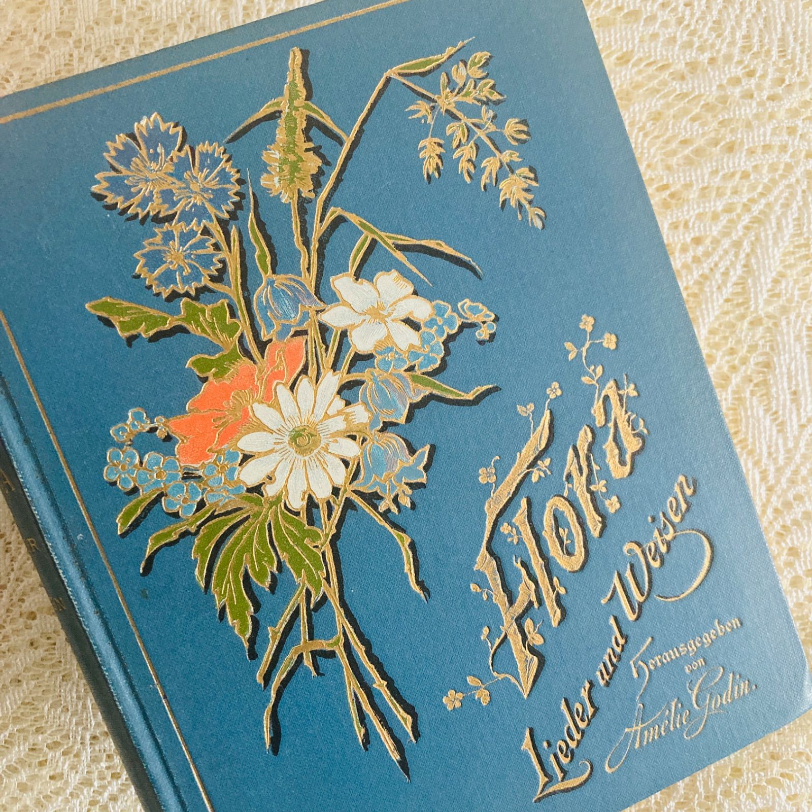 可憐な花装丁のアンティーク詩集 1893年頃 ドイツ語古書 インテリア
