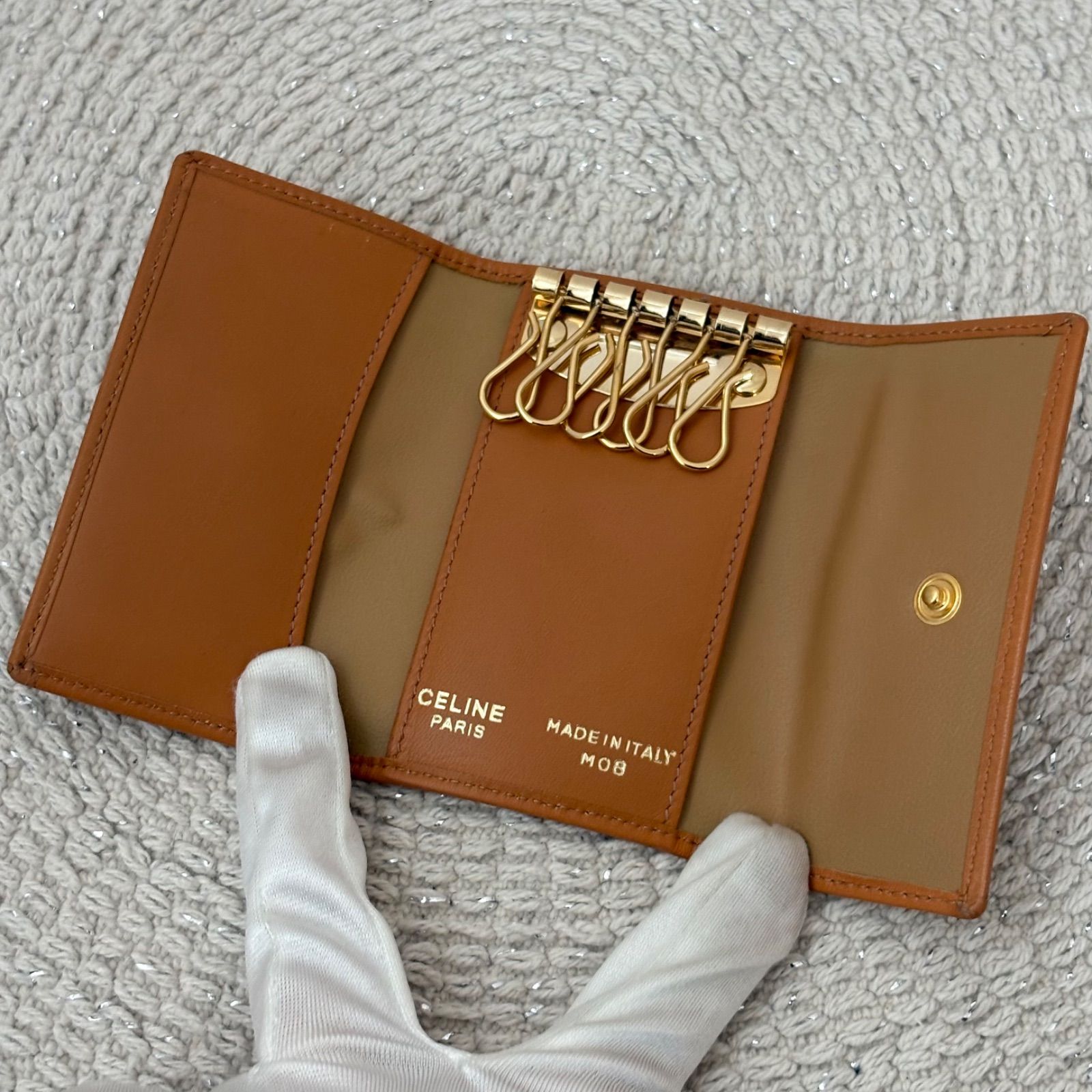 美品】セリーヌ 6連キーケース ベージュ系 レザー マカダム