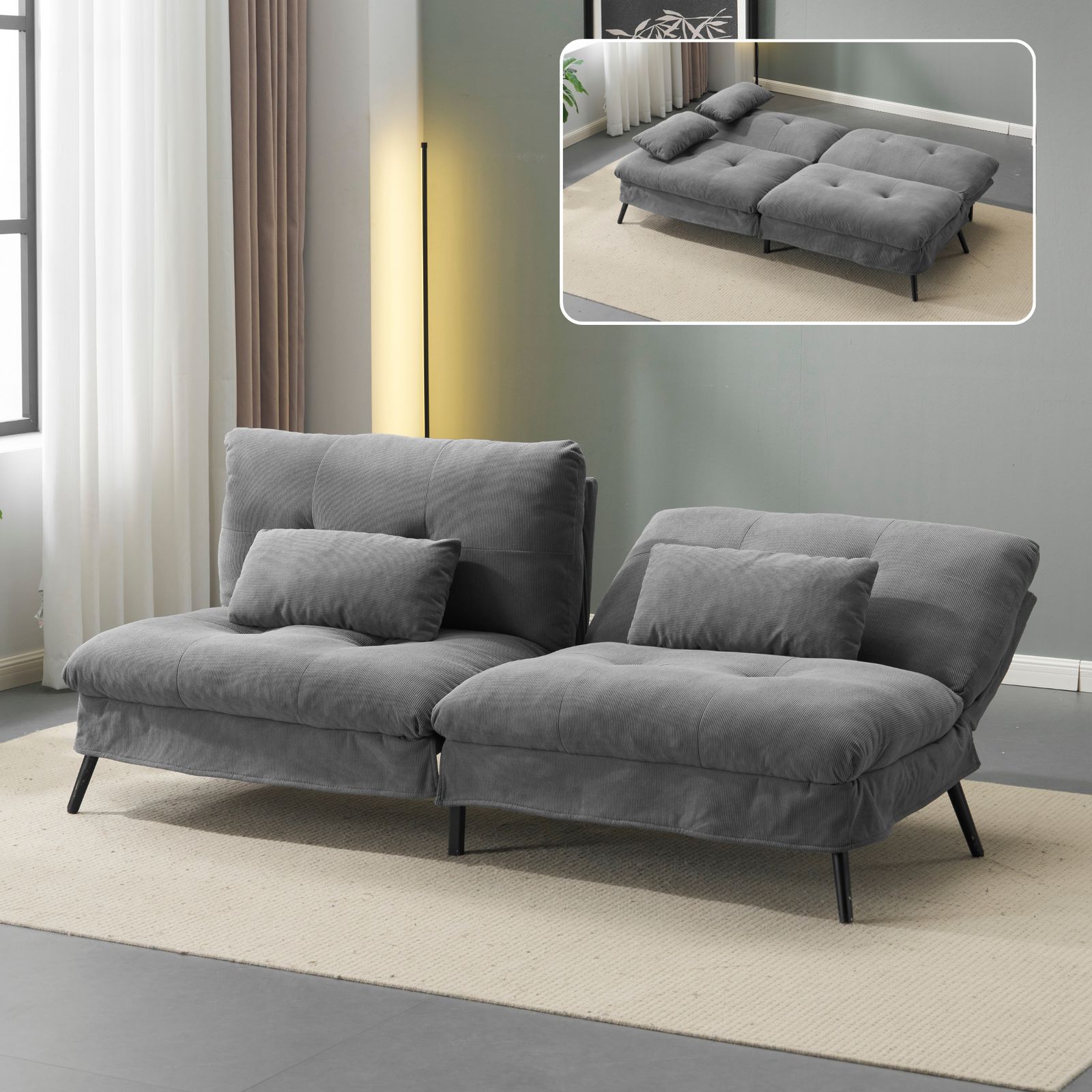 ソファベッド ソファ ベッド 組立て簡単 事務室用 サロン用 来客対応 2人 リクライニングソファ 背もたれ6段階 省スペース 一人暮らし お手入れ簡単 コンパクト 幅182㎝ ふわふわ 枕付き 2Y使用