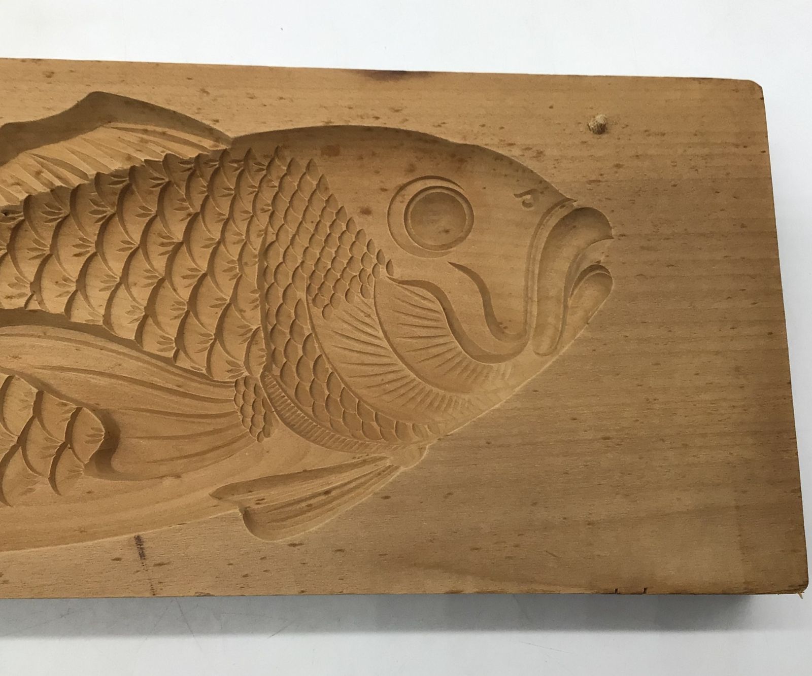 2355 【当時物】木製菓子型 鯉 コイ 二枚型 45.0x14.5cm 木型 和菓子
