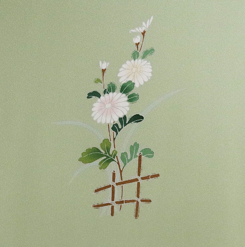 訪問着 袷 正絹 薄緑 暈し 牡丹桜 菊 藤 Lサイズ ki31825 新品 日本製