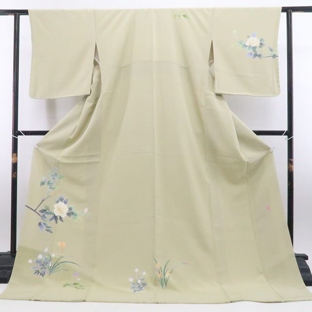 美品 峰山落款 正絹 着物 トールサイズ“麗しい花々で目覚める”訪問着 A-31 ❁tomihisa❁新品 手描き友禅 落款 峰山 着物 正絹 仕付け糸付“余白で