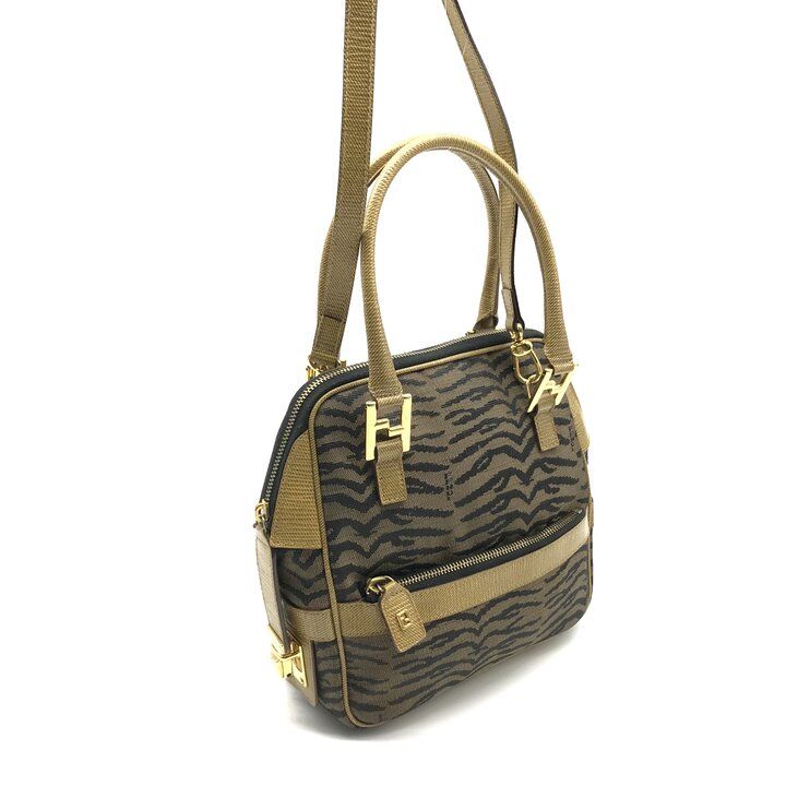 美品 FENDI フェンディ ゼブラ柄 キャンバス 2way ハンド ショルダー 