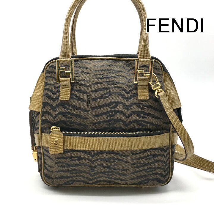 FENDI】トートバッグ ゼブラ柄 ゴールド金具 キャンバス ブラック 