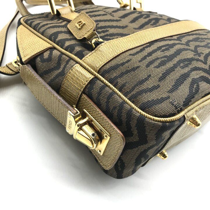 美品 FENDI フェンディ ゼブラ柄 キャンバス 2way ハンド ショルダー 