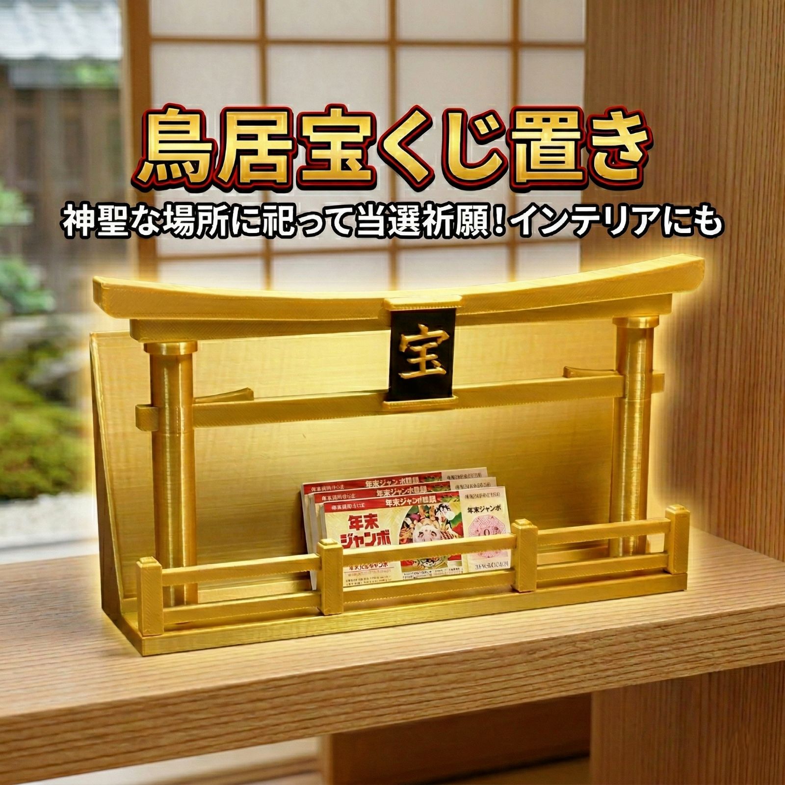 宝くじ置き【黄金の鳥居⛩️】金運アップ 縁起物 神棚 宝くじ入れ 風水