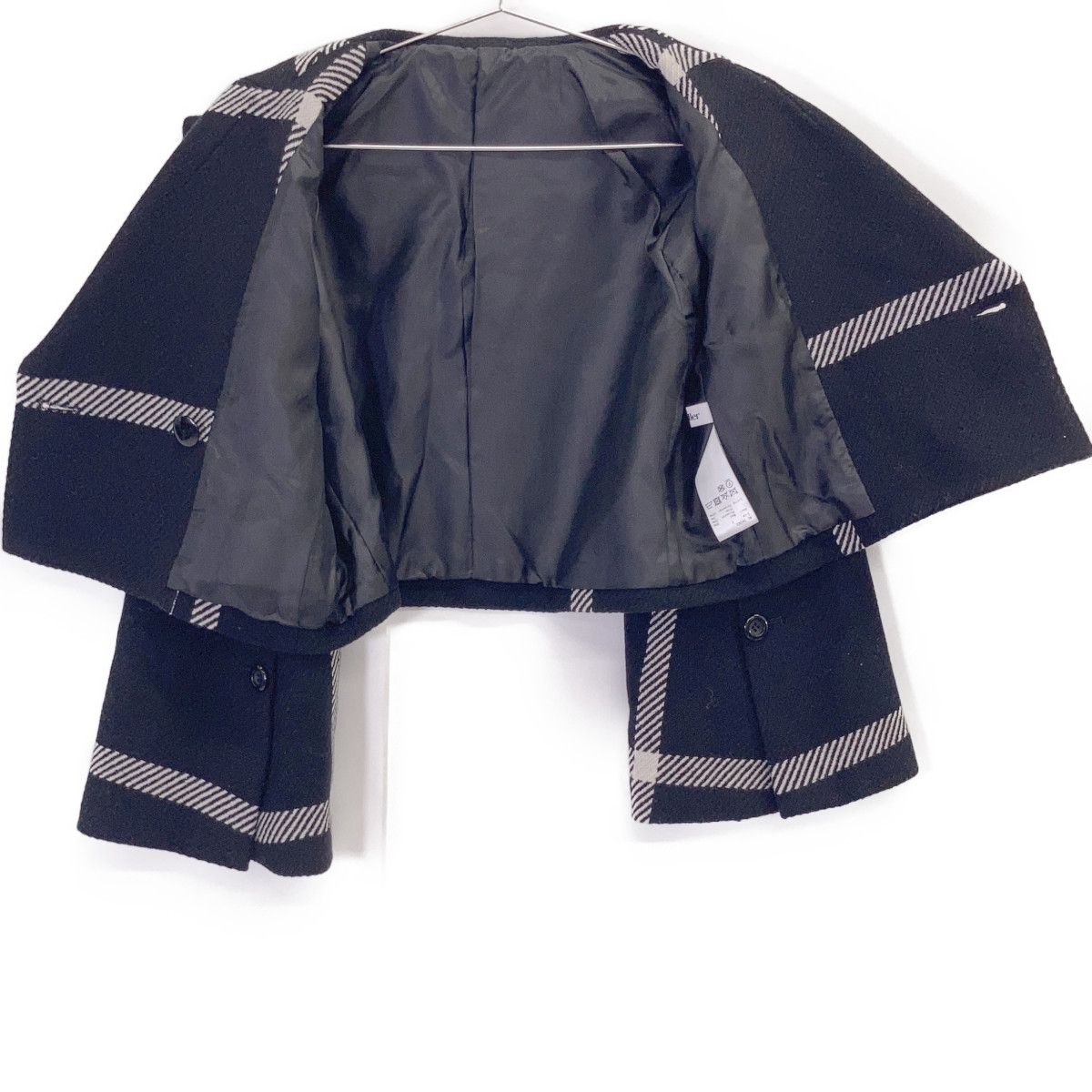 sheller シェリエ ﾌﾞﾗｯｸ×ﾎﾜｲﾄ ﾁｪｯｸ ｸﾛｯﾌﾟﾄﾞｼﾞｬｹｯﾄ/ｺｰﾄ F - メルカリ